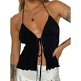 thumbnail image 1 of Fortune Women Halterneck Crop Top Summer Solid Color Bandage Open Front Backless Sleeveless Tops, 1 of 6
