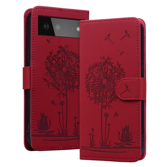 Allytechgroup for Google Pixel 6 Case with Credit Card Slot, RFID Blocking PU Leather Flip Wallet Case for Women Girls Shockproof Protective Case Cover for Google Pixel 6, Red