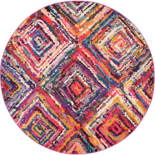 Unique Loom Estrella Tapis Dégradé Diamants 6' x 6' Rond Multi/rose