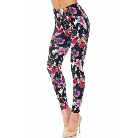 Creamy Soft Floral Dreamcatcher Extra Plus Size Leggings - 3X-5X - USA Fashionâ„¢ (XPlus One Size,Black)