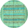 thumbnail image 1 of Ahgly Company Machine Washable Indoor Round Abstract Turquoise Blue Modern Area Rugs, 4' Round, 1 of 4