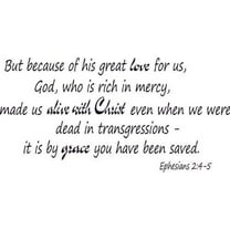 Ephesians 2:4-5, Bible Verse Vinyl Wall Decal by Scripture Wall Art, 11"x22" Black, Christian