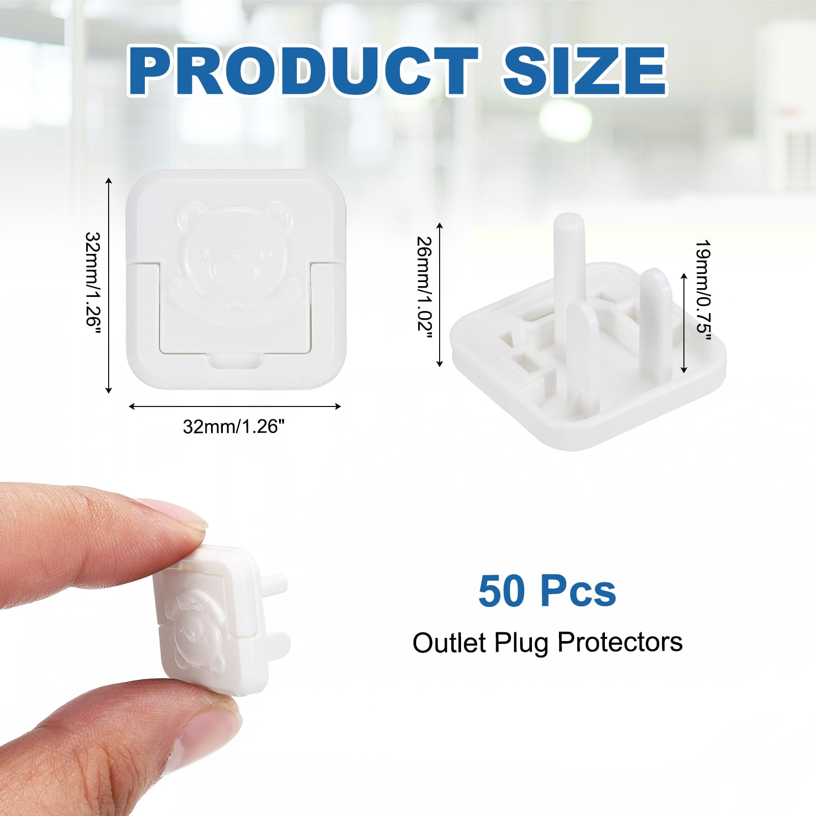 Uxcell 50 Pack Outlet Covers Proofing, Electrical Safety Plug Covers Outlets Socket Proof Caps Easy Install Plug Power Sockets Protectors for 3-Prong Wall Plate, Square Cute White