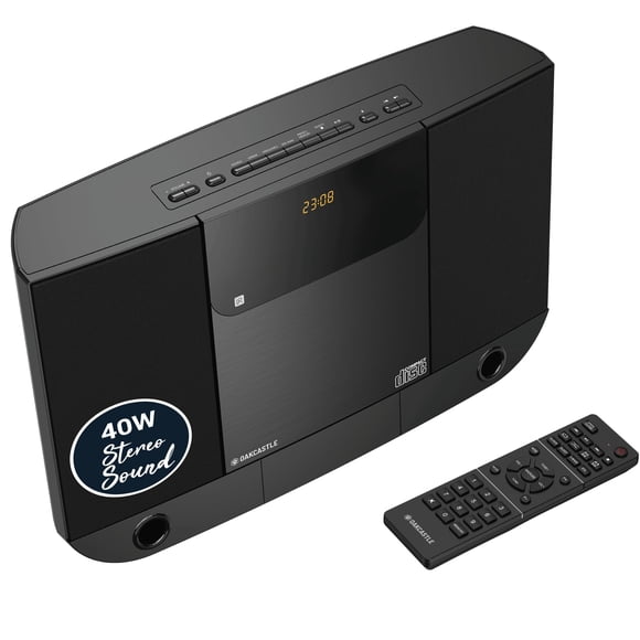 Compact Home Stereo System with Bluetooth, Wall Mountable CD Player for Home, FM Radio, Wireless, Remote Controlled, Speakers, 2.0 Loud Stereo Sound,