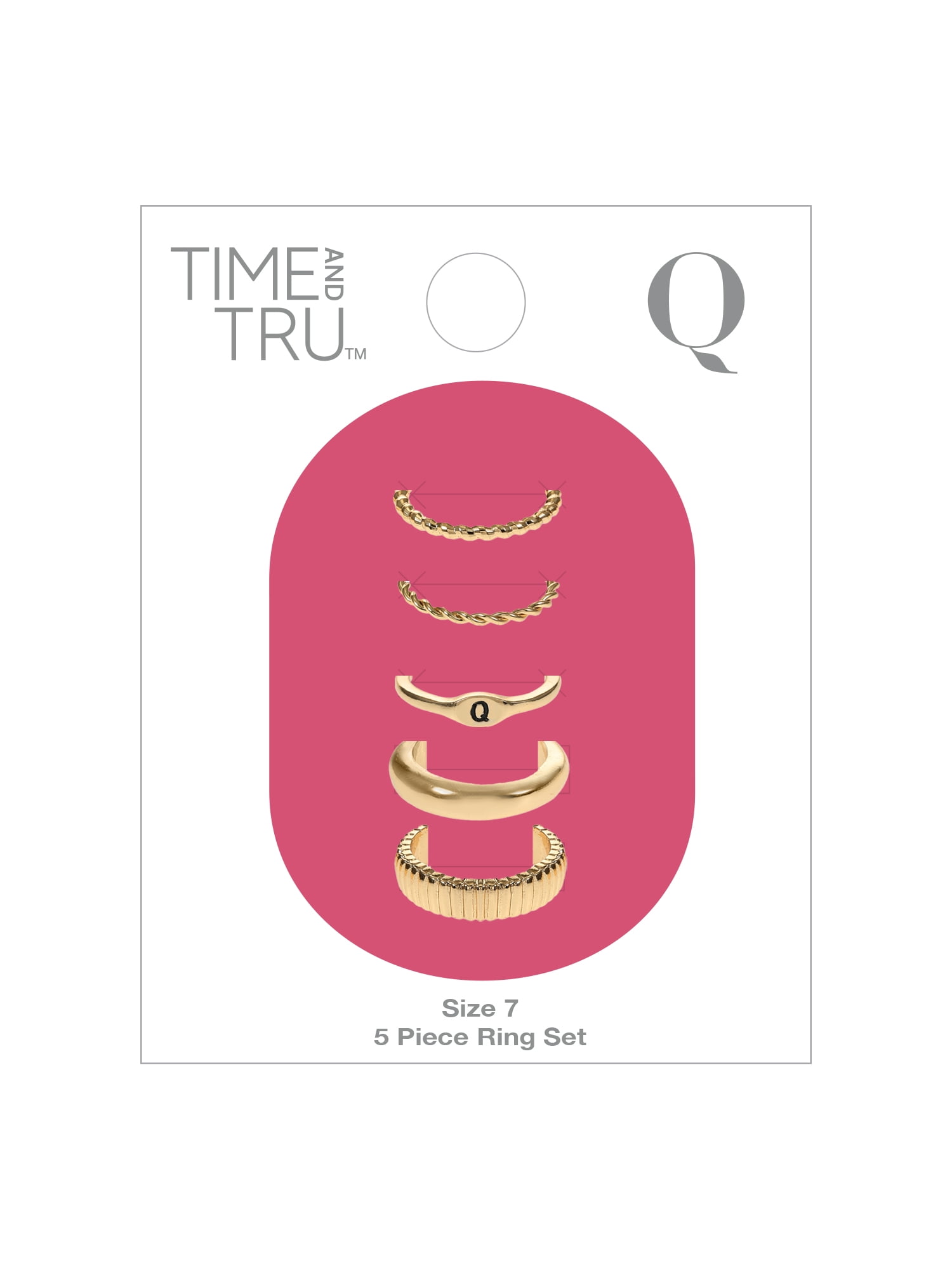 Time and Tru Goldtone Initial Letter Ring Set, 5 Piece, Size 7, Letter Q