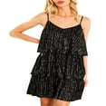 thumbnail image 1 of PENGXIANG Femmes Couches Volants Gâteau Robe Paillettes Spaghetti Sangle Mini Robe Backless Parti Danse Robe Cami, 1 of 2