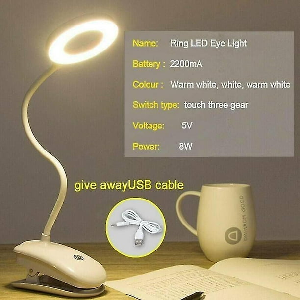 (Luz tricromática) Luz LED flexible, luz de lectura con clip USB, lámpara de escritorio escolar, lámpara de noche