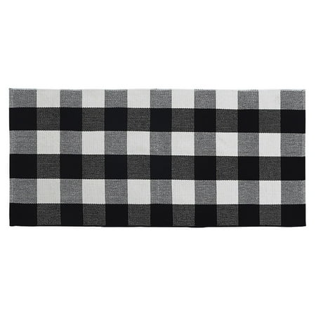 Iuhan Kitchen Bathroom Cotton Plaid Rugs Black And White