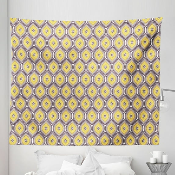 Ethnic Tapestry, Wavy Style Bohemian Oval Drop Shaped Motif Pastel Colors Repetitive Pattern, Fabric Wall Hanging Decor for Bedroom Living Room Dorm, 5 Sizes, Mauve Taupe Mustard, by Ambesonne