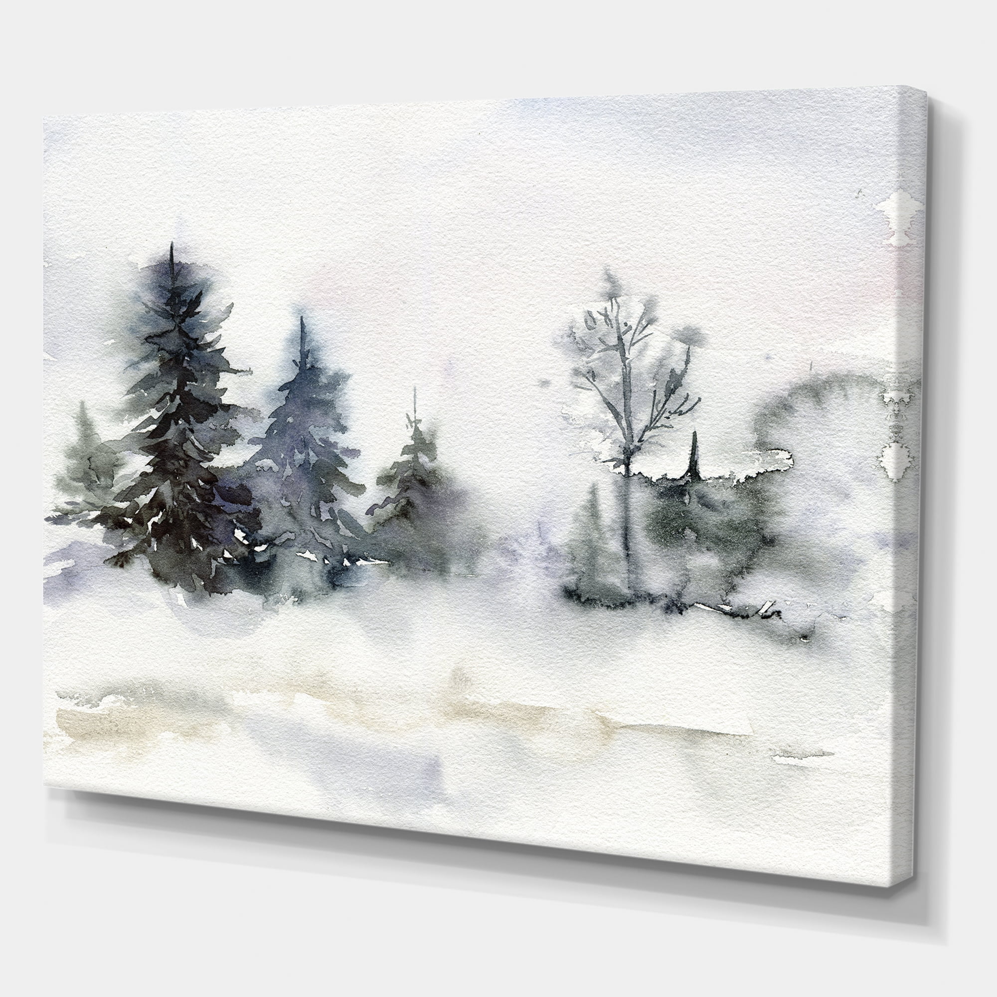Designart ' Christmas Minimalistic Snow and Forest Landscape ' Lake House Canvas Wall Art Print