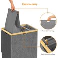 thumbnail image 6 of 180L Laundry Hamper 3 Section, Bamboo Laundry Basket with lid, Extra Large Dirty Clothes Hamper with Removable Laundry Bags, Laundry Bin Organizer Storage for Dorm Bedroom Bathroom, Gray, 6 of 14