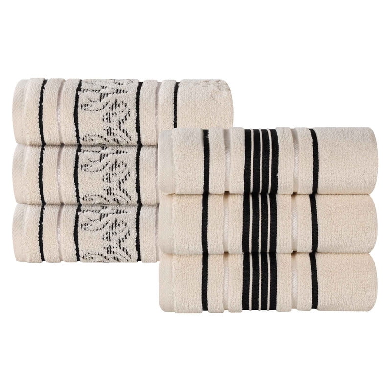 Superior Sadie Zero Twist Cotton Floral Hand Towel Set of 6, Ivory