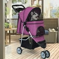 thumbnail image 3 of Poussette pour Animaux à 3 Roues, Poussette Pliable pour Chien, Poussette pour Chat avec Porte-Gobelet et Panier de Rangement pour Chiens et Chats Moyens et Petits, Violet, 3 of 8