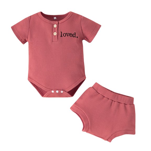 Dooleck Ribbed Baby Clothes Waffle Outfit Loved Bodysuit Onesies Bloomer Shorts Set
