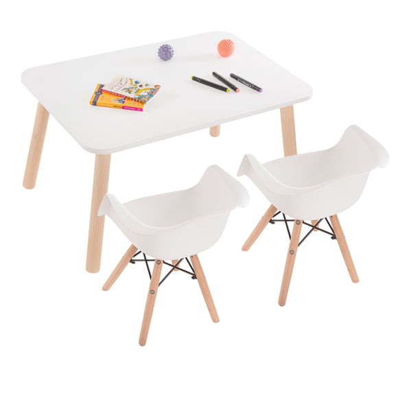Mesa Rectangular  con 2  Sillas Eames con Descansabrazos (Blanco)