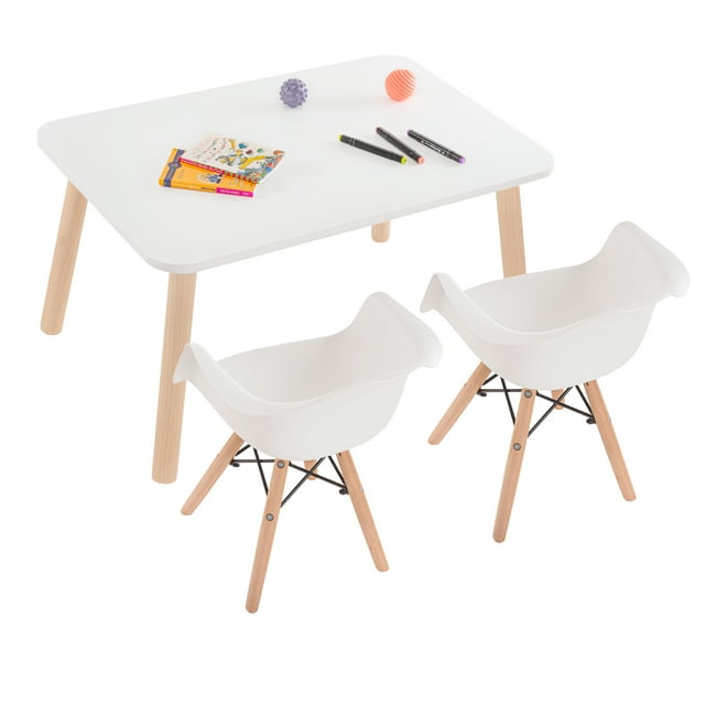 Mesa Rectangular con 2 Sillas Eames con Descansabrazos (Blanco)