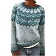 thumbnail image 2 of Fair Isle Sweater for Women Comfortable Crew Neck Loose Sweater Vintage Printed Fall Winter Business Casual Outfits Pullover Knit Tops Sky Blue XXXXL, 2 of 4