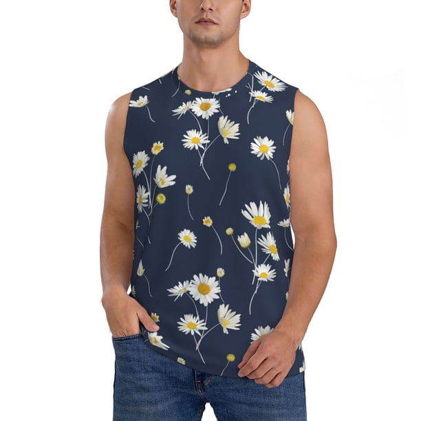 Fotbe Daisies Flowers Men's Camiseta sin Mangas Estampada para Hombres, Playera Casual para Gimnasio, Entrenamiento, Playa-3X-Large