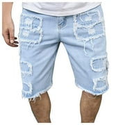 Men's Jeans Relaxed Fit Men's Breathable Ripped Stretch Personality Splash Ink Trend Quarter Jeans Jeans Homme Blue XS
