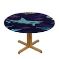 thumbnail image 3 of HAOXIT Seamless Yellow Purple Turquoise Swimming Sharks on Dark Round Table Cloth, Circle Table  Dinner Tablecloth cover, Desk Cloth Cover for Home Party Wedding 42-46, 3 of 8