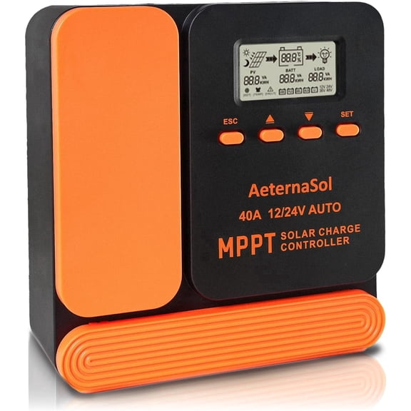 40A MPPT Solar Charge Controller, 12V/24V Auto, LCD Display, Dual USB, Load Output