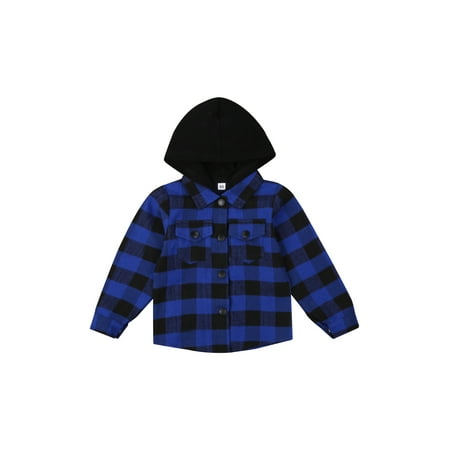 

Baby Boys Sweatshirt Cotton Top Long Sleeve Plaid Shirts Hooded Button Coat