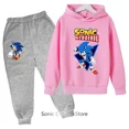 thumbnail image 3 of Conjunto de sudadera con capucha Sonic para niños, primavera y otoño, 2 piezas, bonitos trajes con capucha para niños y niñas de 3 a 14 años, 3 of 5