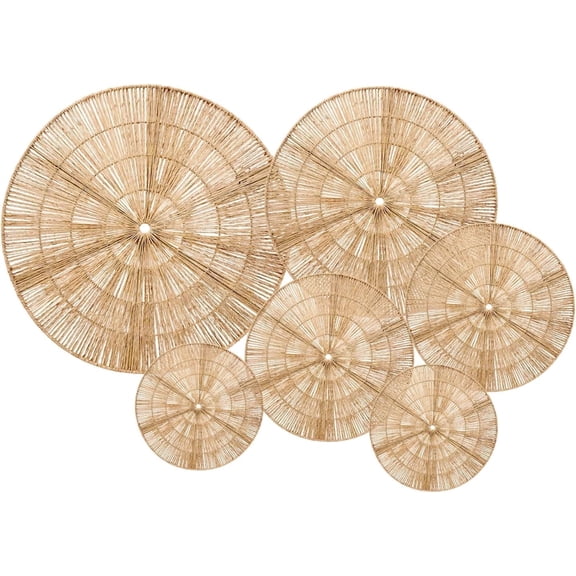 LAQUEDECRAFT Boho Brown Jute Wicker Rattan Plate Basket Set 6 for Décor Hanging Wall 21.6" for Home, Bedroom, Living Room, Kitchen (Classic)