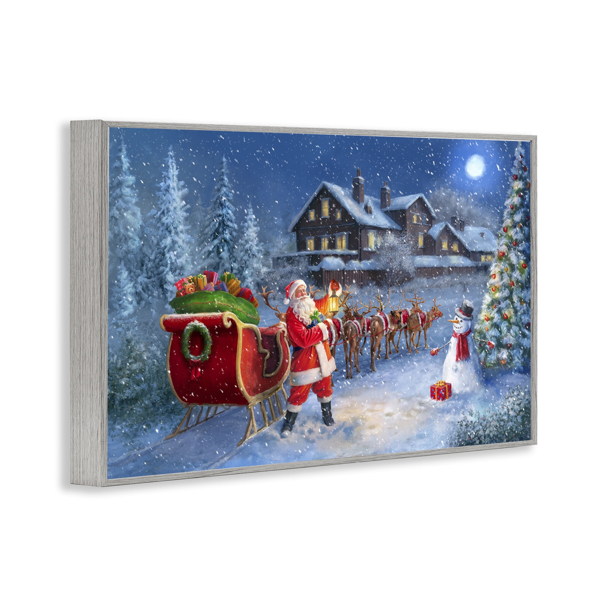 Stupell Industries Santa's Sleigh & Lantern Holiday Painting Gray Framed Art Prints Wall Art, 24 x 16