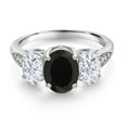 thumbnail image 2 of Gem Stone King 10K White Gold Black Onyx White Moissanite and White Lab Grown Diamond 3 Stone Engagement Ring for Women (2.64 Cttw, Gemstone Birthstone, Available in Size 5, 6, 7, 8, 9), 2 of 5