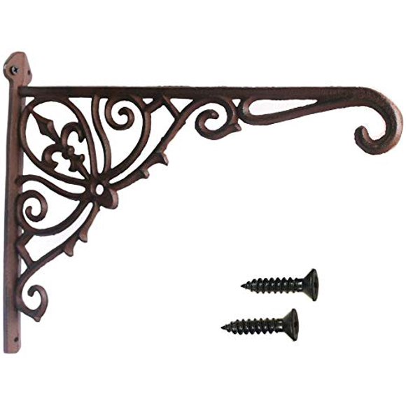 Cast Iron Hanging Hook Bracket Wall Hanger 12" Deep Outdoor Indoor Durable Wall Hanging Bracket Hooks for Pots Basket Bird Feeder Wind Chime Lanterms Hanger Hardware Bracket