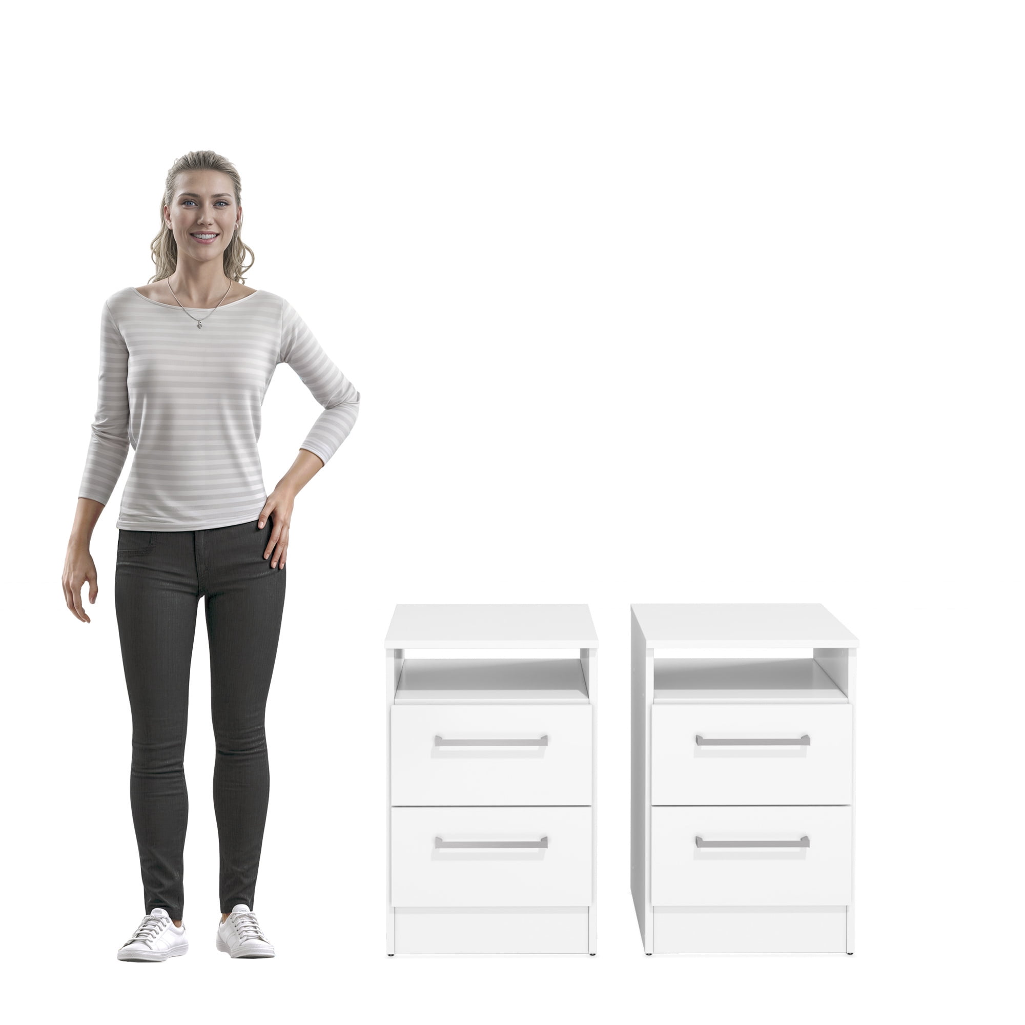 Kappesberg Linden 3-Piece Bedroom Set – 6-Drawer Dresser and Two 2-Drawer Nightstands with Storage Shelf - White - for Adults and Teens