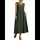 thumbnail image 3 of Vestido de Verano para Mujer 2025, Sin Mangas, Cuello en V, Informal, Escalonado, con Bolsillos Verde Oliva M, 3 of 7