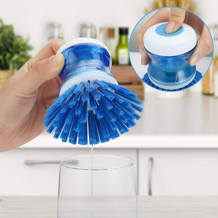 BINO Soap Dispenser Palm Brush | Round Dish Brush | Scrub Brush for Dishes  | Wash Dishes Brush | Dish Scrubber | Nylon Scrubber with Refillable Design