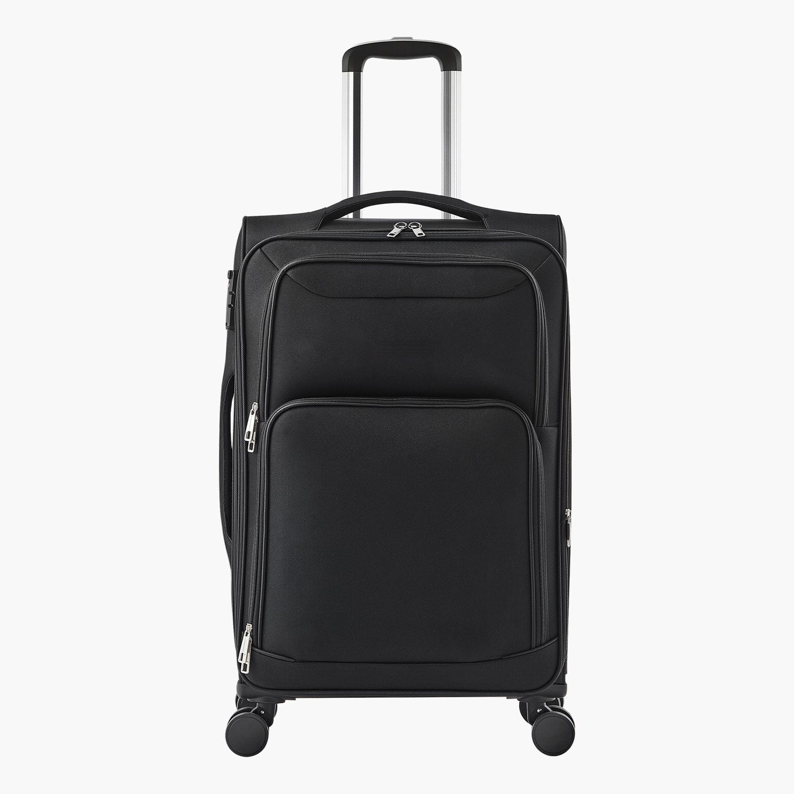 24-Inch Softside Expandable Spinner Luggage - Lightweight Checked Suitcase with 360° Wheels, Black Carry-On Travel Bag, Multiple Pockets, Durable Zipper, TSA Lock Ready