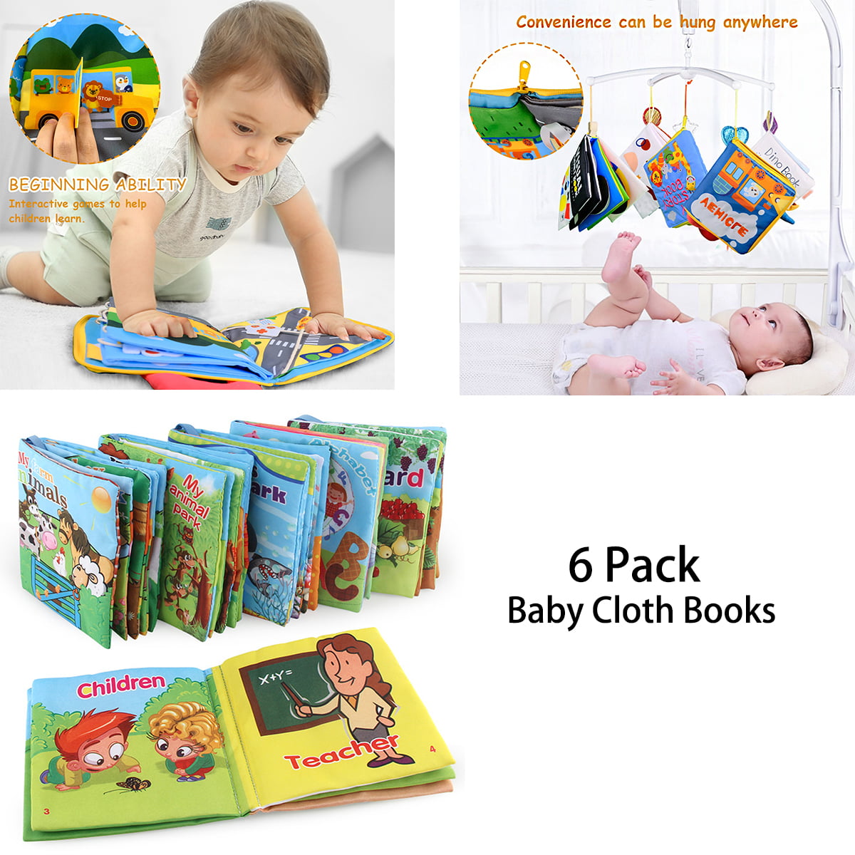 6 Books Early Education Toys,Educational Learning Toy for Infant Fabric Blppldyci Baby Soft Book Cloth Book Baby Toys Interactive Baby Girl & Baby Boy Toys Box 