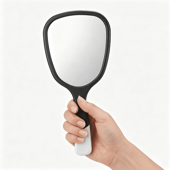 XIBUFE 2 Pcs Small Handheld Mirror with Handle Single-Sided Portable Travel Vanity Mirror Personal Handle Mirrors Lightweight Hand Mirrors for Men and Women Makeup(Black,White)