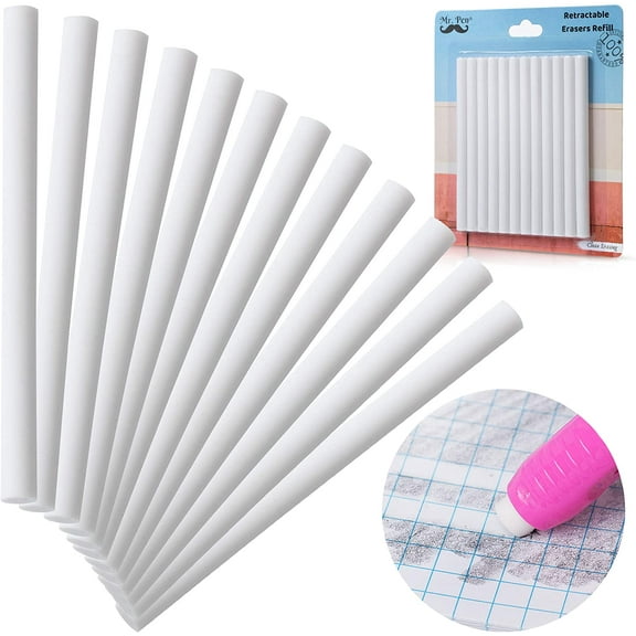 Mr. Pen retractable Refill Pencil Eraser, White, 12 Pack