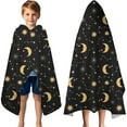 thumbnail image 3 of Black Moon Star Constellation Pattern Hooded Bath Towel，60"x35" for Ages 3 To 12 Kids, Quick Dry Lightweight Soft Microfiber Hood Beach Towel Cover Up for Kids, 3 of 7