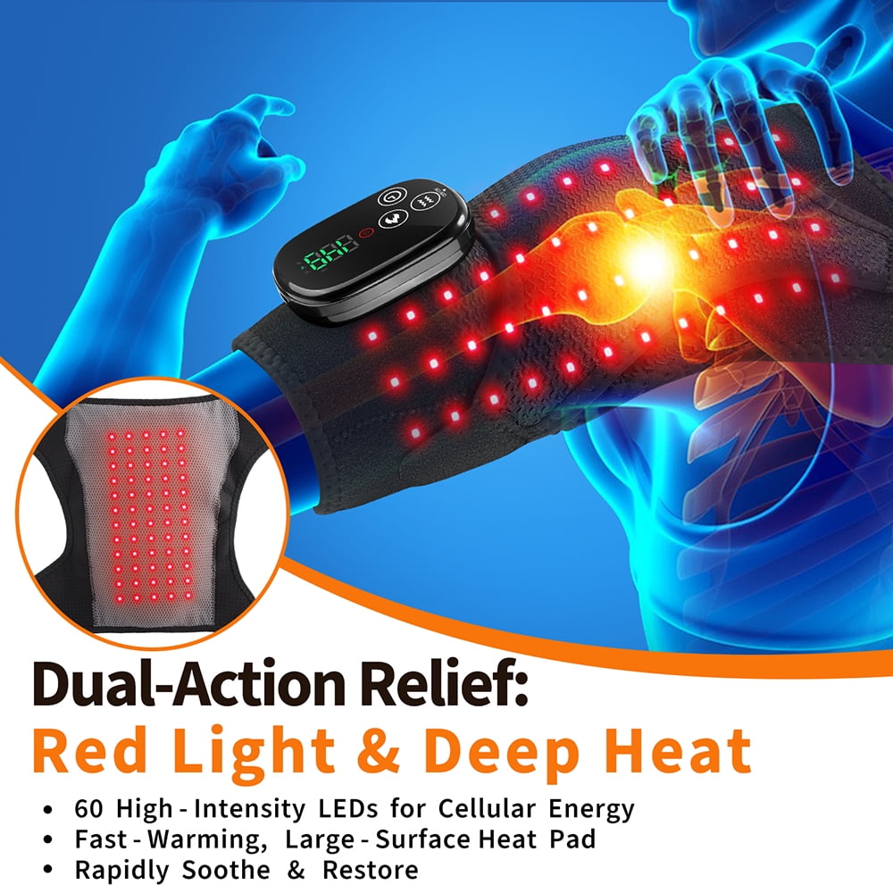 Cordless Red Light Therapy for Shoulder with Heat Massage, Portable Heated Shoulder Brace Wrap with 5000mAh Cord-Free Controller, Improve Joint Muscle