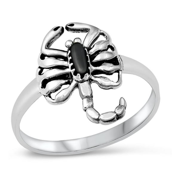 CHOOSE YOUR COLOR Sterling Silver Women's Simulated Black Onyx Scorpion Ring 925 Band 18mm CZ Female Size 6