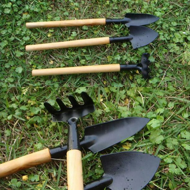 Pala De Jardinería Pala De Jardinería Mini juego de herramientas para plantas de jardín con mango de madera, herramienta de jardinería, pala, rastrillo, 3 uds.