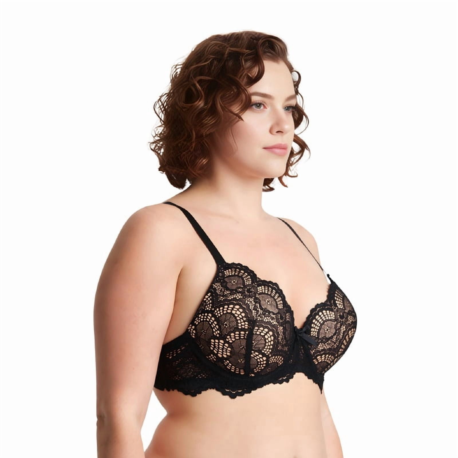 Curve Muse Women's Plus Size Push Up Add 1 Cup Underwire Perfect Shape Lace Bras-2Pk-Black,Light Blue-32B