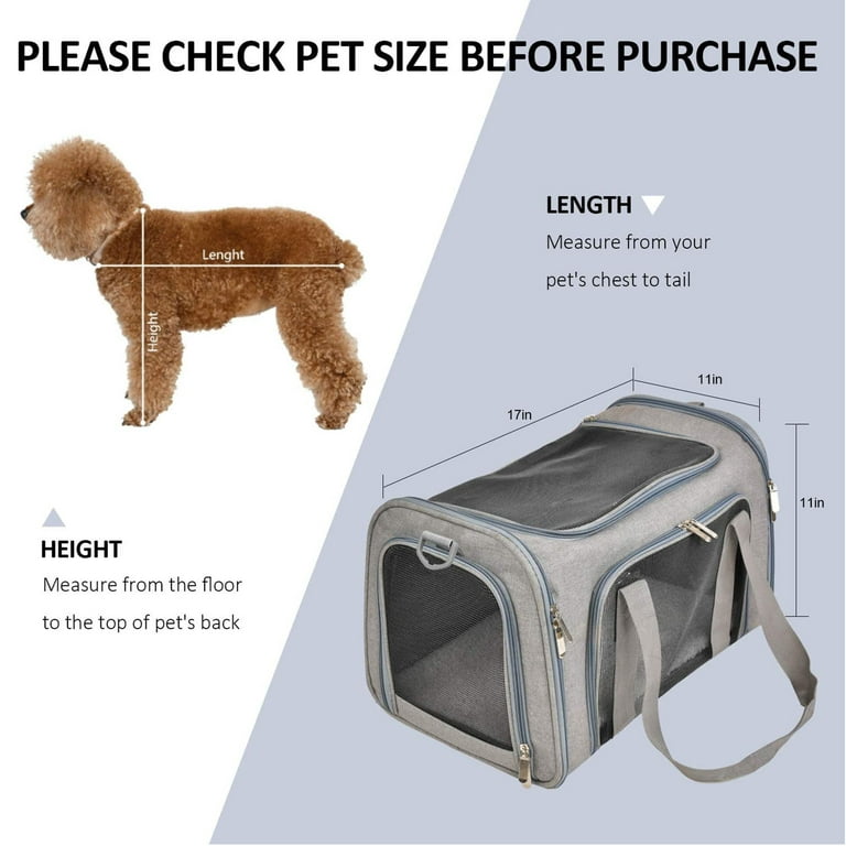 Wewdigi Pet Carrier for Cats, Dogs and Puppies of 15 lbs, TSA Airline Approved, Gray, Size: CWB-10