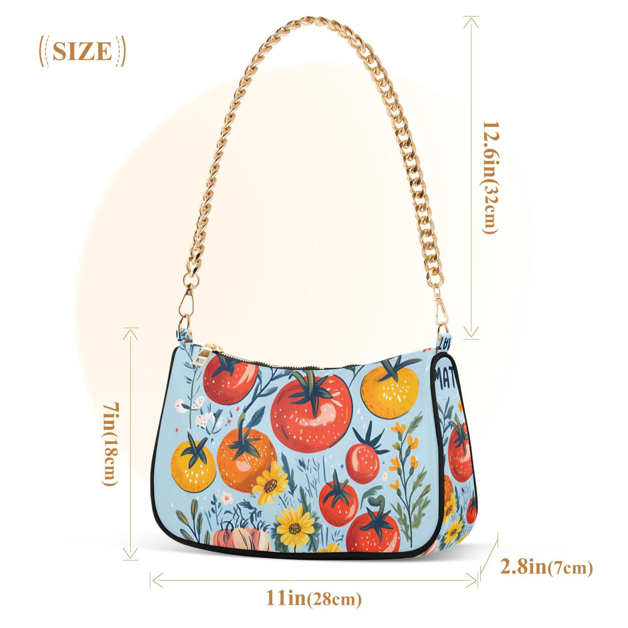 FORMRS Womens Shoulder Bag with Chain Strap Clutch Purse Cute Tote Handbag, Yellow Floral Tomatoes
