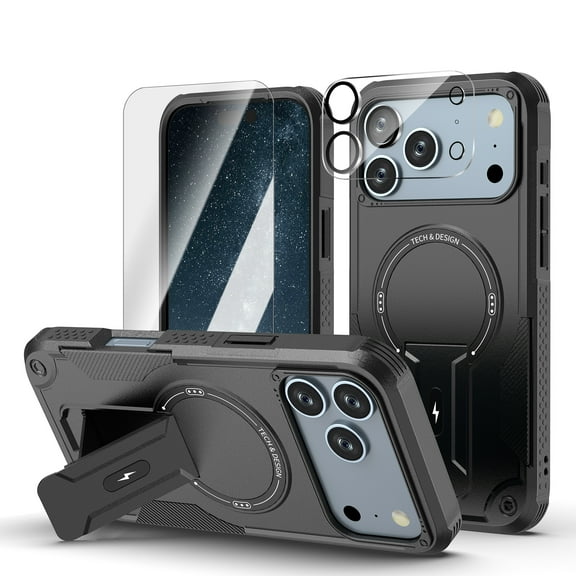 Dteck for iPhone 17 Pro Max Case with Screen Protector & Camera Lens Cover, Heavy Duty Shockproof Military Grade Drop Protective Rugged Cover 6.9 Inch,Black