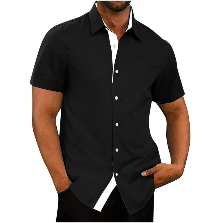 RYRJJ Men s Short Sleeve Dress Shirts Casual Button Down Shirts Wrinkle Free Business Work Shirt Tops Black M