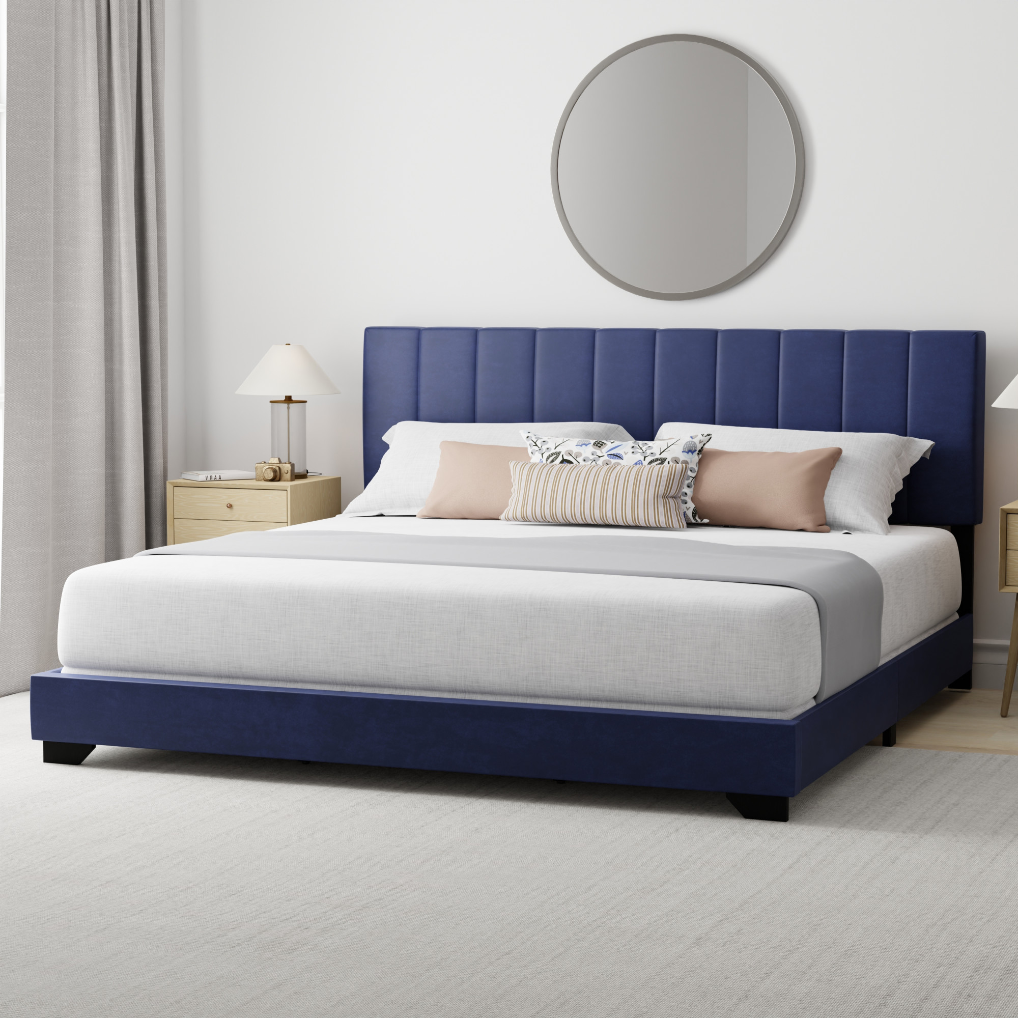 Reece Channel Stitched Upholstered King Bed, Sapphire, by Hillsdale Living Essentials - image 5 of 17