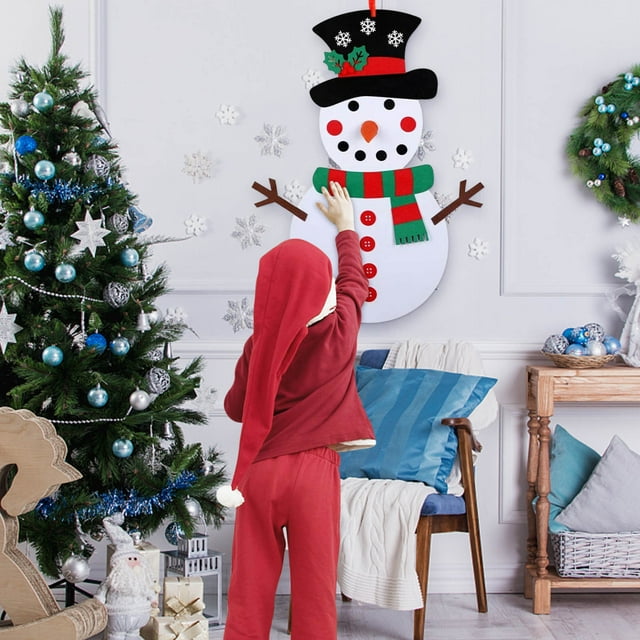 Xihbxyly Adorno de Muñeco de Nieve Diy, Decoración Navideña Festiva, Muñeco de Nieve de Fieltro con Bufanda y Sombrero, Decoración para Fiestas, para Colgar En La Pared Del Hogar y El Refrigerador, T