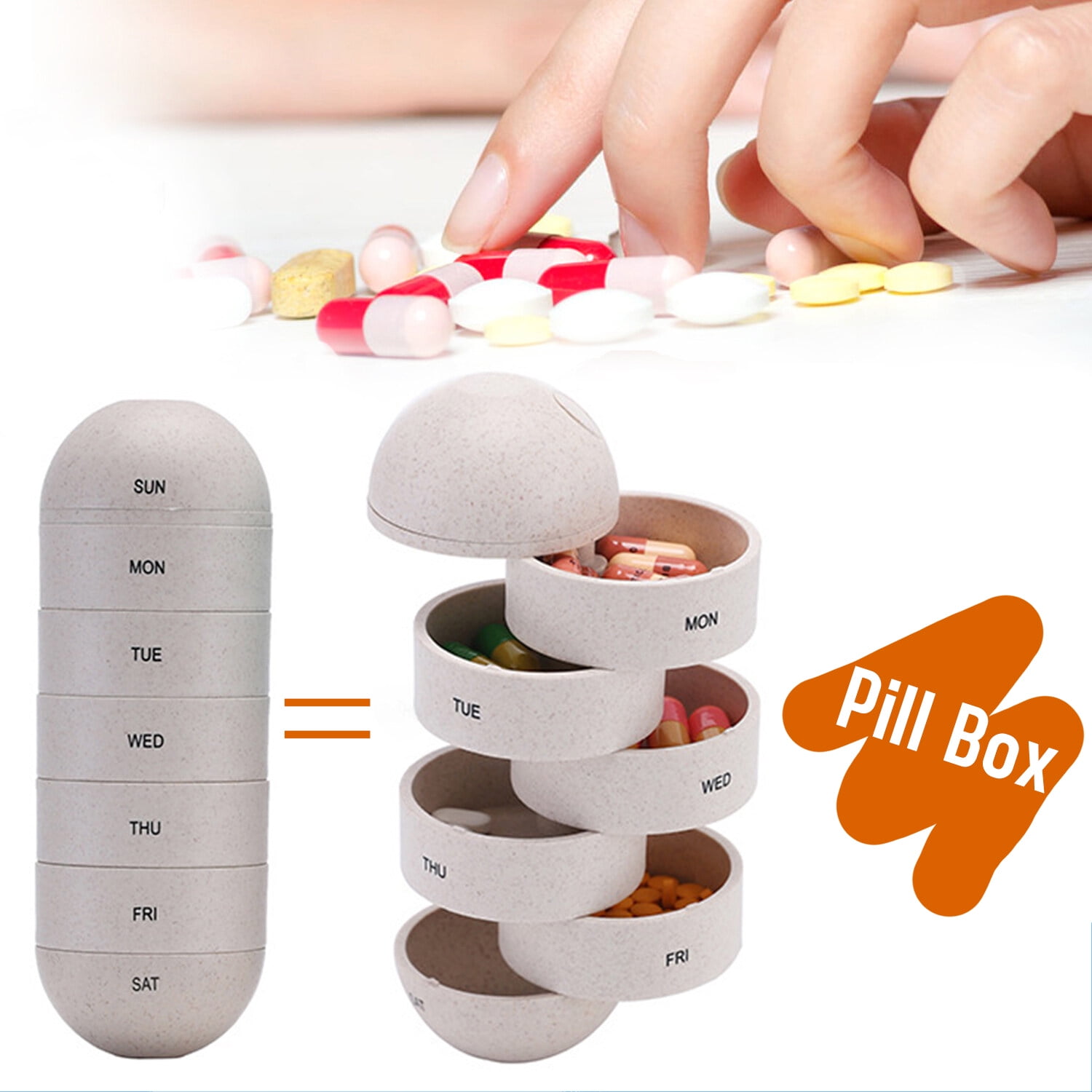 Yeacher Weekly Pill Organizer Grain Fiber Pill Box Travel 7 Day Pill Case Waterproof Portable Design